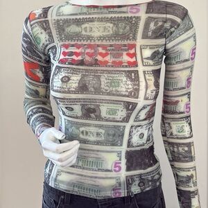Vaquera Dover Street Market Second Skin Dollar Print Graphic Mesh Top Ssense